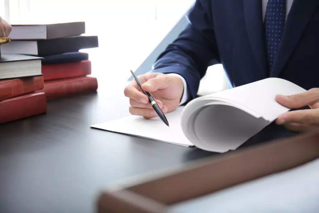 Male lawyer working in office, closeup